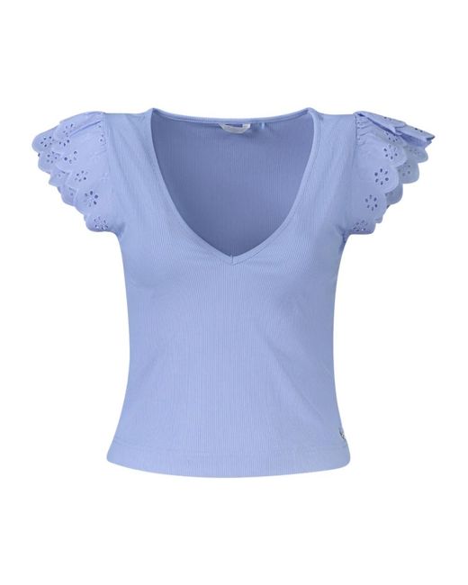 Guess Tops ,Blauw ,Short Sleeve V-Neck T-Shirt in het Blue
