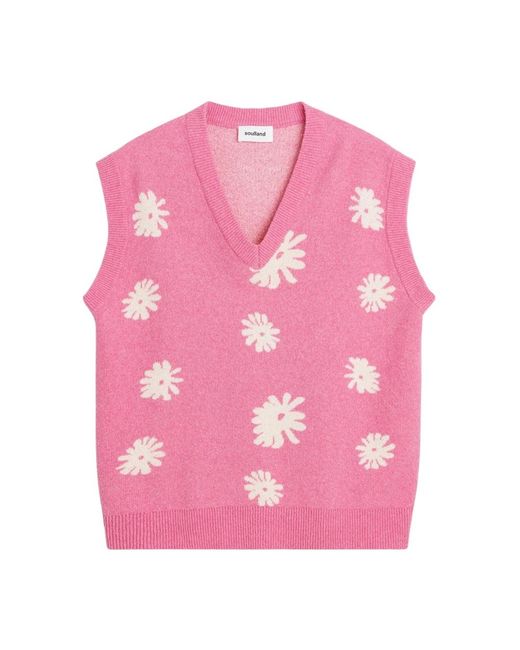 Chaleco de algodón orgánico con cuello en v jacquard Soulland de color Pink