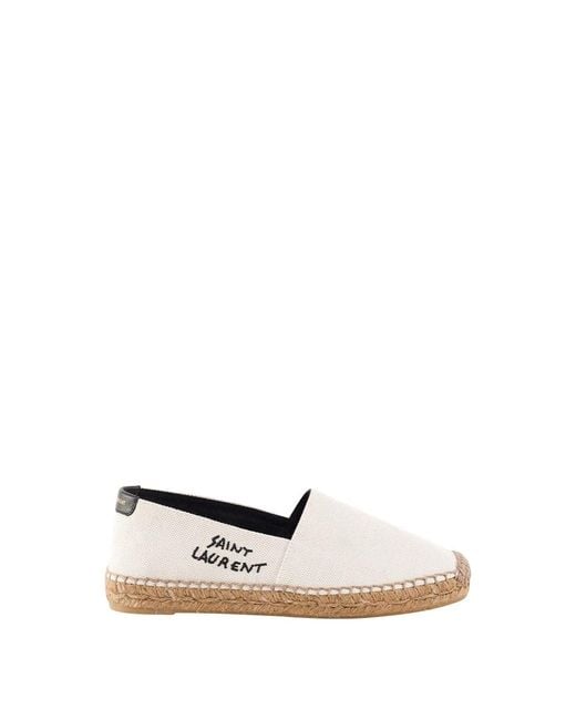 Saint Laurent White Embroidered Espadrilles In Canvas