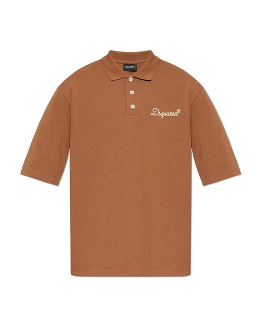 DSquared² Tops ,Bruin ,Katoen Polo Met Geborduurd Logo in het Brown voor heren