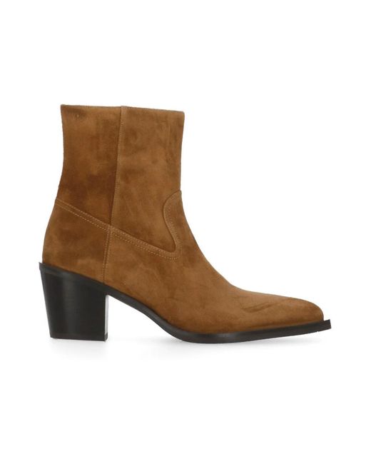 Stuart Weitzman Brown Braune Wildleder Leder Pfeil Zehen Stiefel