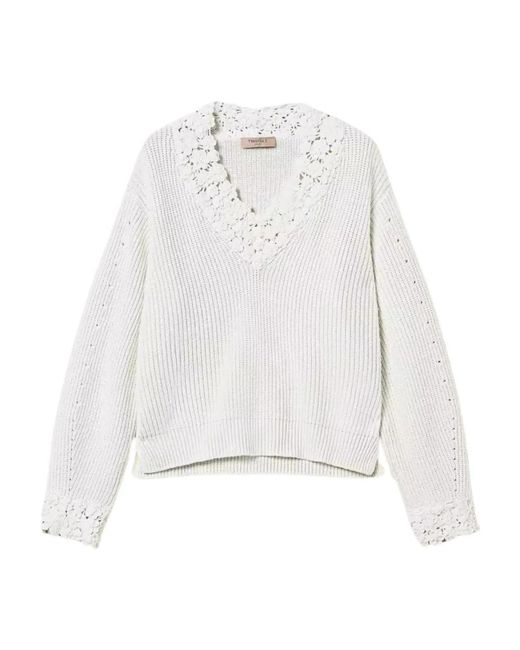 Twinset White V-Neck Knitwear