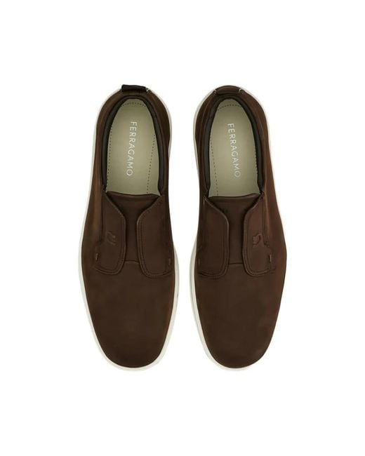 Ferragamo Brown Trainers Gancini Nubuck for men