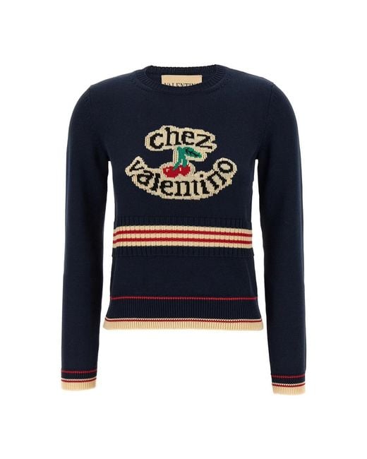 Valentino Garavani Blue Round-Neck Knitwear