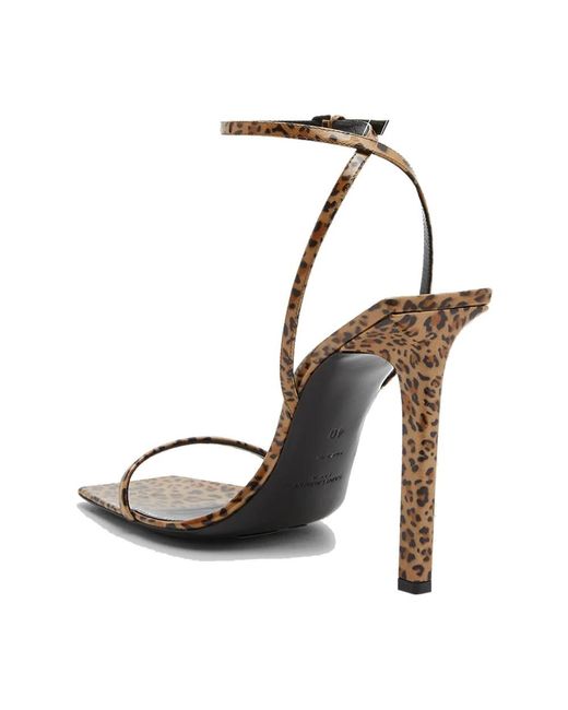 Saint Laurent Metallic Leoparden sandalen mit knöchelschnalle