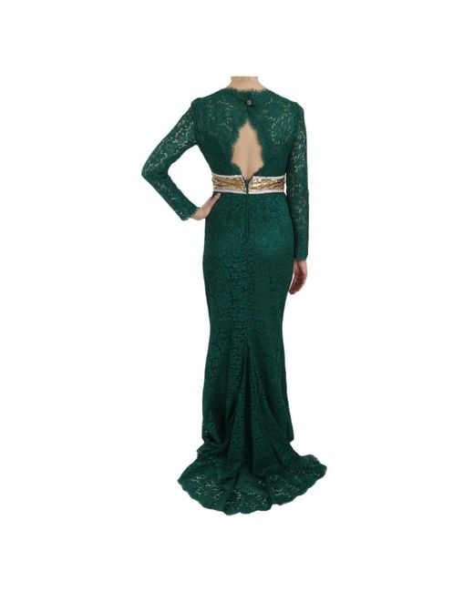 Vestido de tubo vaina de encaje cinturón de oro cristal Dolce & Gabbana de color Green