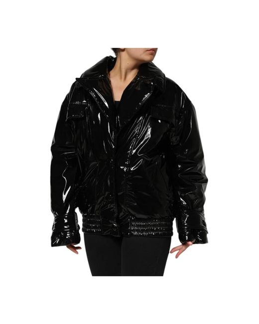 Dolce & Gabbana Black Gepolsterter Daunenmantel Mit Logodetails