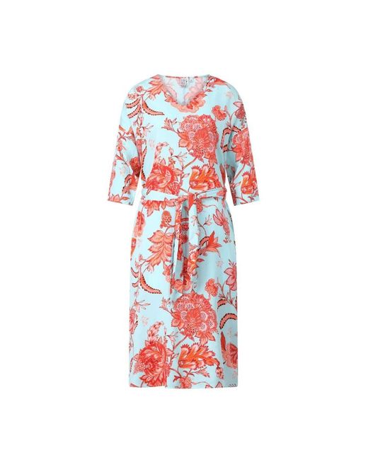 Emily Van Den Bergh Red Blumiges midi-kleid mit gürtel