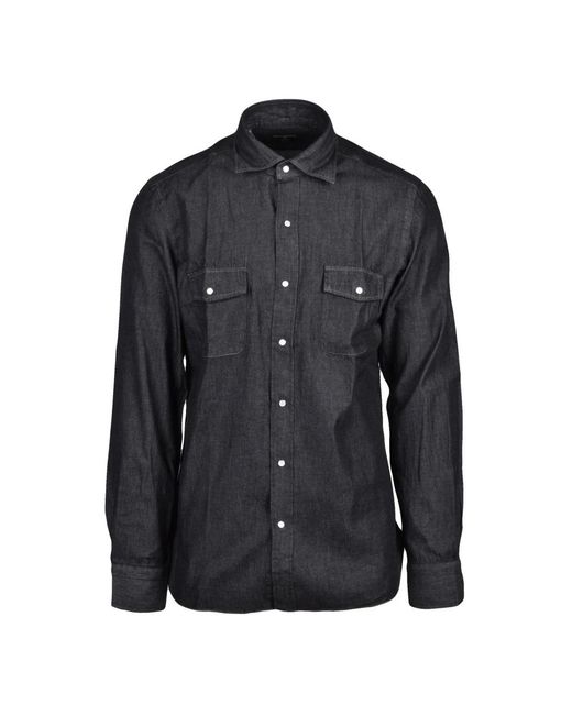 Luigi Borrelli Napoli Black Denim Shirts for men