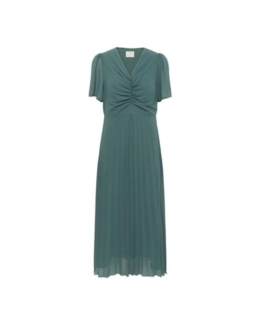 Kaffe Green Elegantes Plissekleid Mit Gerüschtem Rock