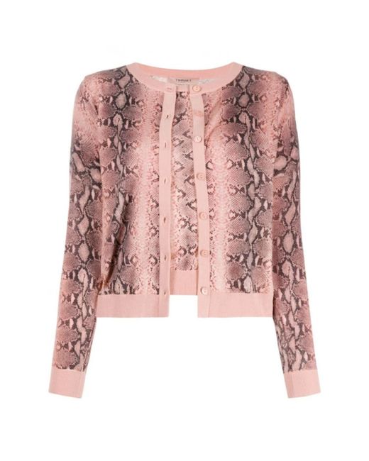Twinset Truien & Vesten ,Veelkleurig ,Wol Gedrukte Gebreide Vest in het Pink