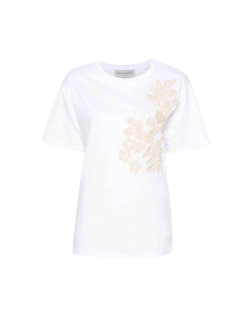 Camiseta de jersey bordada con flores Ermanno Scervino de color White