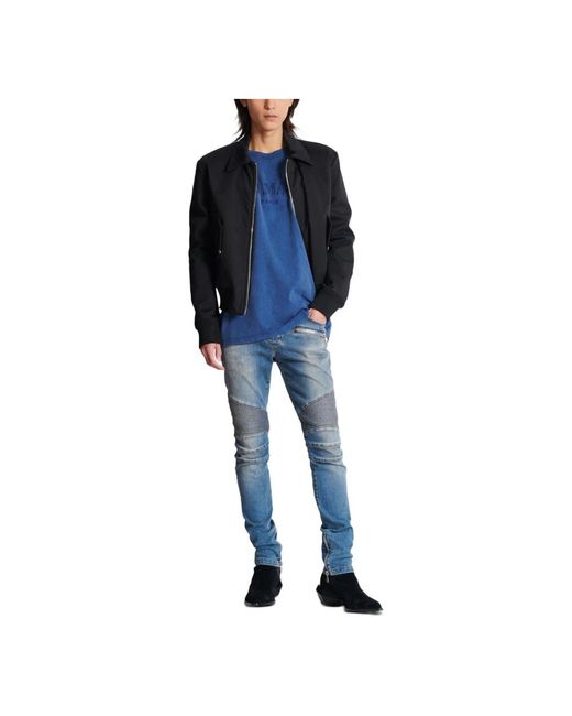 Balmain Blue Cotton Logo T-Shirt for men