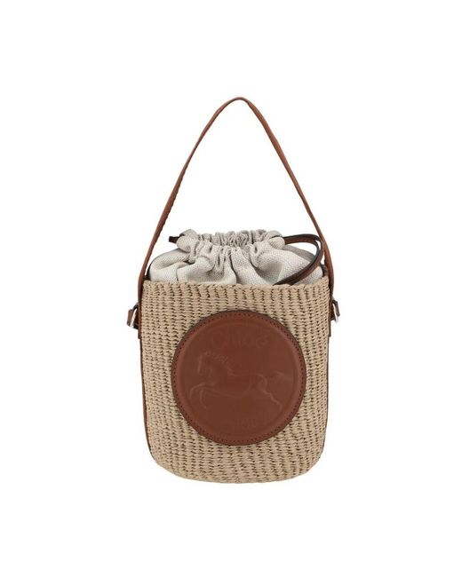 Chloé Brown Raffia eimer tasche mit ledergriff