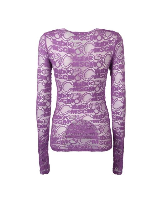 MSGM Purple Lila Spitzen-Strickoberteil Mit V-Ausschnitt