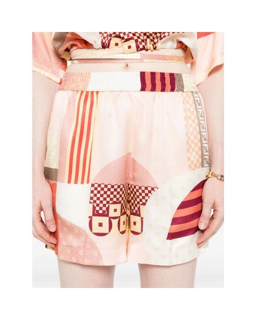 Fendi Korte Broeken ,Rood ,Rode Elastische Shorts Met Ff-Motief in het Pink