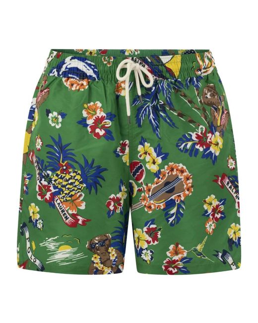 Polo traveler polo bear beach boxer shorts di Ralph Lauren in Green da Uomo