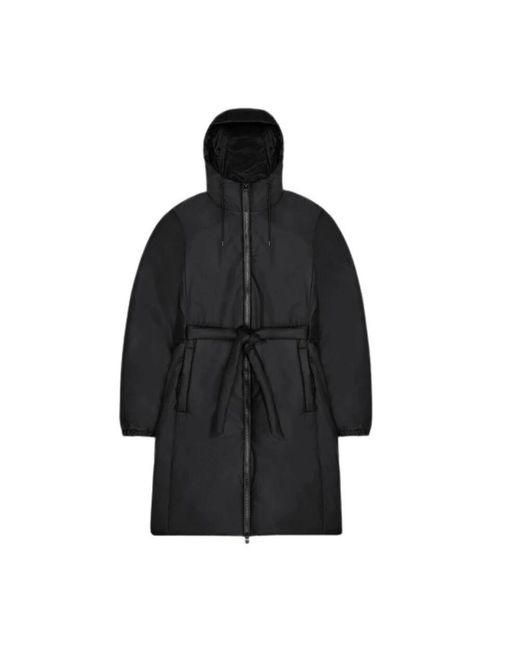 Rains Black Lange Isolierte Kurvenjacke