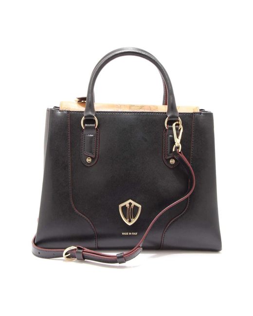Alviero Martini 1A Classe Black Leder Tasche Mit Lila Details