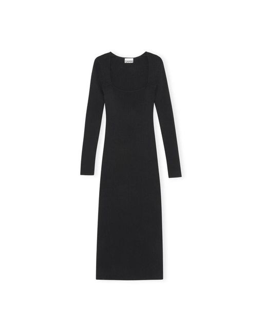 Ganni Black Schwarzes gestricktes midi-kleid