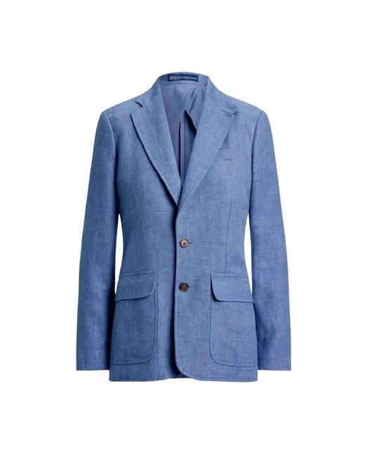 Ralph Lauren Blue Slub Texture Drei-Knopf-Blazer