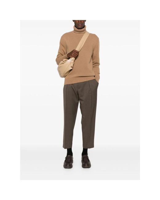 BRIGLIA Brown Cropped Trousers for men