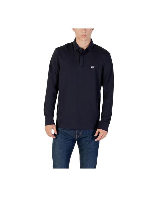 ARMANI EXCHANGE Blau Bedrucktes Langarm-Poloshirt in Blue für Herren