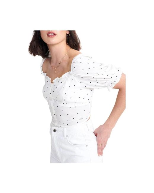 Superdry Overhemden ,Wit ,Witte Gestippelde Cropped Top Quincy in het White