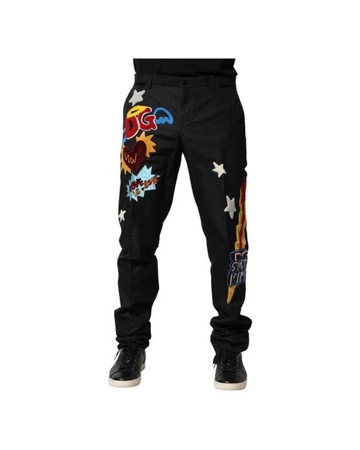 Dolce & Gabbana Geborduurde Patchwork Broek in het Black voor heren