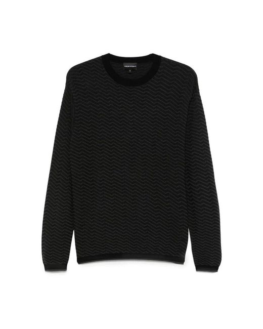 Emporio Armani Schwarzer Rundhalsausschnitt Pullover Gerippt in Black für Herren