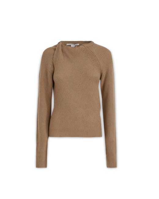 Stella McCartney Truien & Vesten ,Bruin ,Wol Geribbelde Gebreide Trui Met Lange Mouwen in het Brown