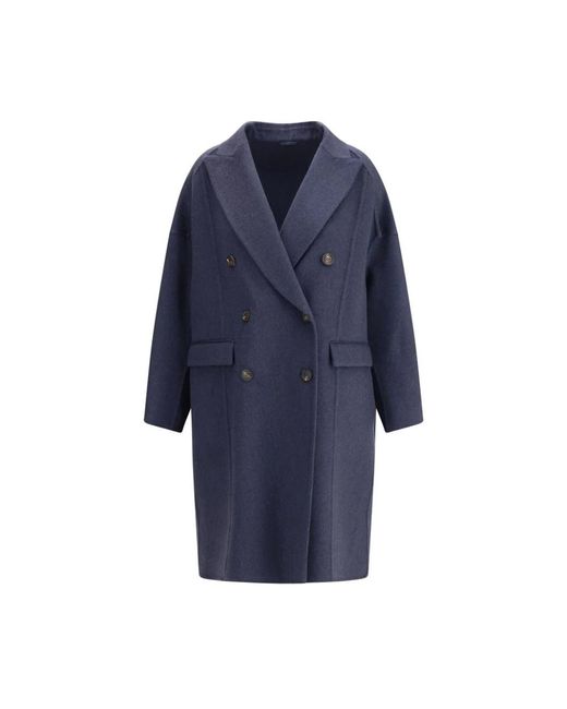 Brunello Cucinelli Kasjmier Double-Breasted Jas in het Blue
