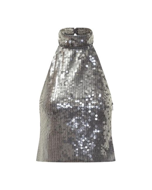 ROTATE BIRGER CHRISTENSEN Gray Halter Top With Paillettes
