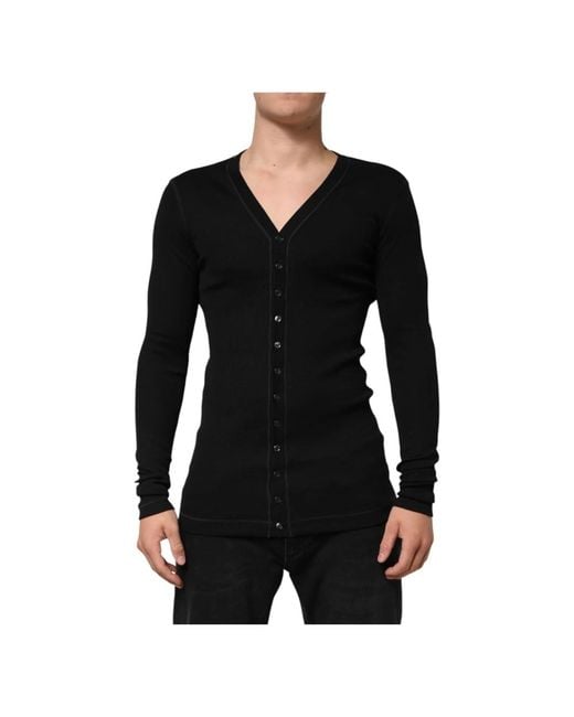 Dolce & Gabbana Truien & Vesten ,Zwart ,Katoen Zwarte Katoenen Knoop Cardigan Sweater in het Black voor heren