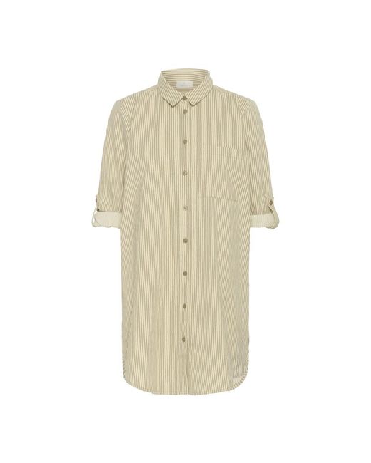 Kaffe Kleedjes ,Veelkleurig ,Katoen Gestreepte Shirt Tuniek Chincilla Wit in het Natural