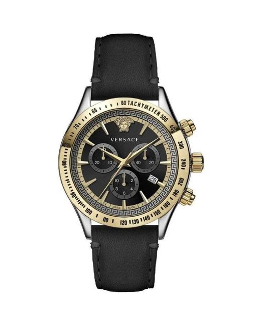 Cronografo classico orologio in pelle argento oro acciaio di Versace in Black da Uomo