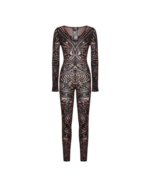 Wolford Jumpsuits & Playsuits ,Bruin ,Wol Bruine Paisley V-Hals Jurk in het Black