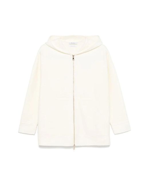 Max Mara White Weiße Fleece-Kapuzenpullover Mit Reißverschluss