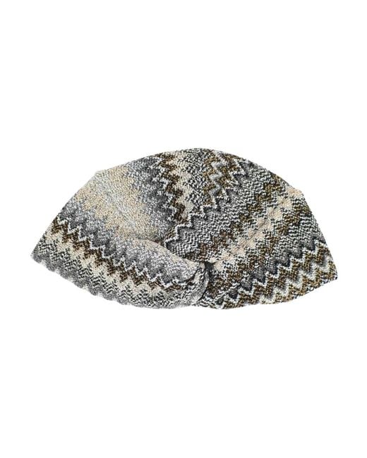 Missoni Gray Chevron Gestrickter Viskose Turban Mit Fransen