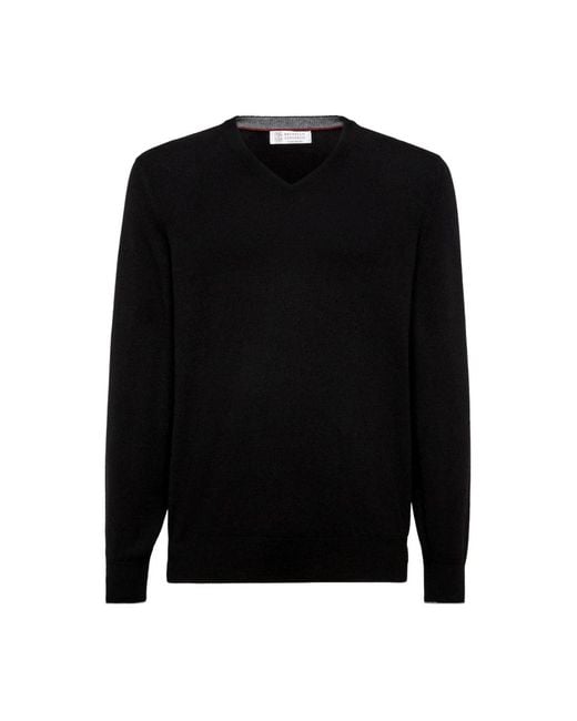 Brunello Cucinelli Zwarte Cashmere Crew Neck Sweater in het Black voor heren