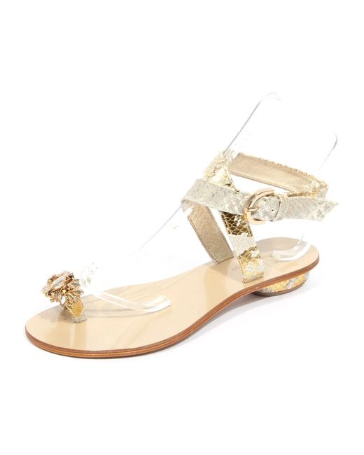Emanuela Caruso Metallic Goldene Strass-Ledersandale