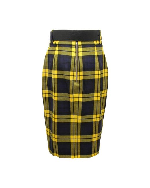Elisabetta Franchi Multicolor Tartan Woll Midi Rock Mit Gürtel