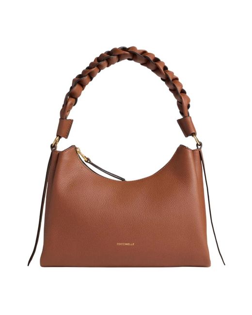 Coccinelle Brown Geflochtener Henkel-Ledertasche Mit Reißverschluss