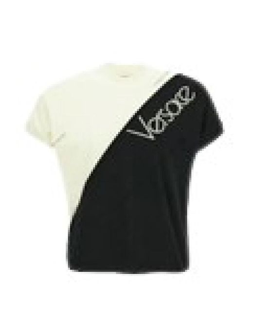 Versace Slim T-Shirt Van Stretchkatoen Met Geborduurd Logo in het Black voor heren