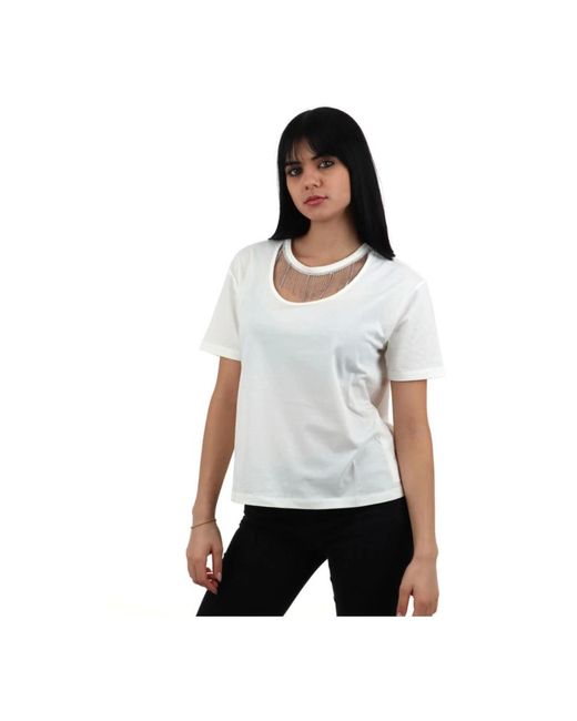 Camiseta de algodón con colgantes de estrás Liu Jo de color White