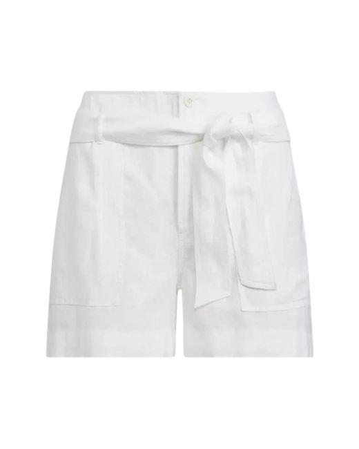 Shorts de lino con cinturón Ralph Lauren de color White