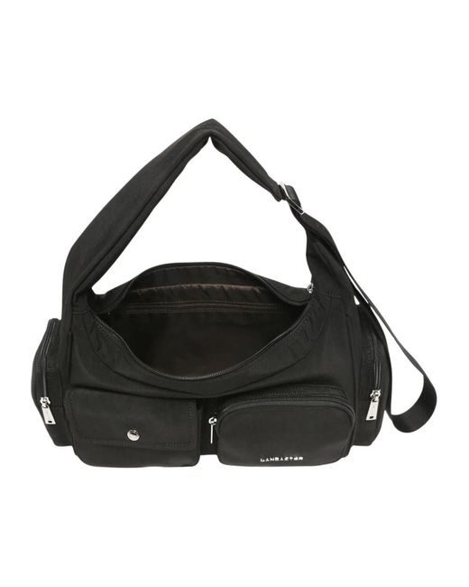 Lancaster Black Casual Basic Pocket Umhängetasche