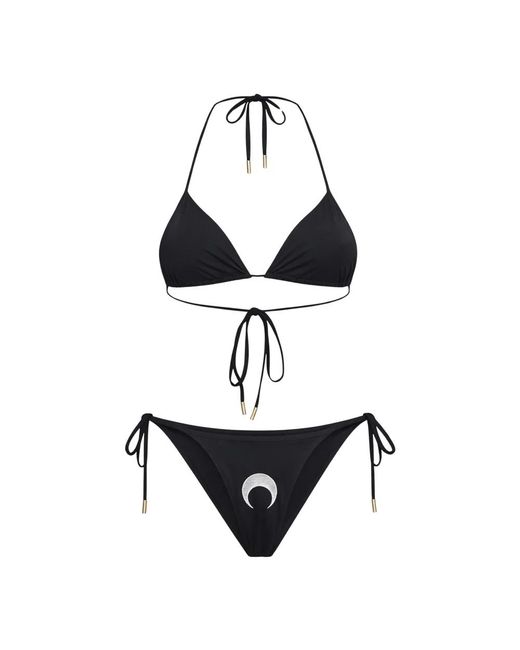 MARINE SERRE Badmode ,Zwart ,Triangle Jersey Bikini Set in het Black