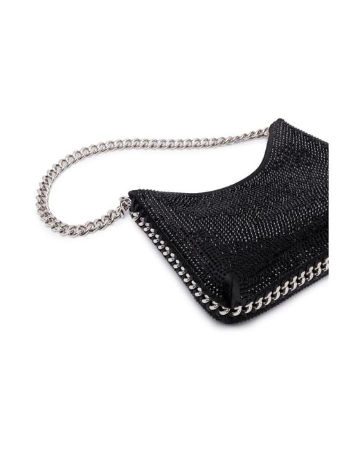 Stella McCartney Black Mini falabella schultertasche mit reißverschluss und kristallen