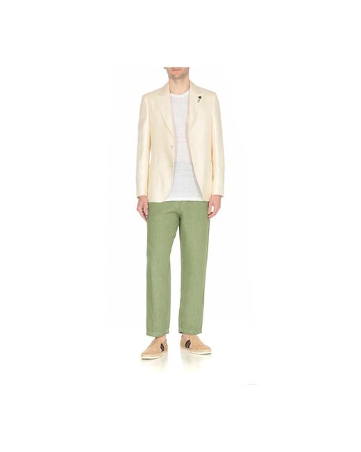 120% Lino Green Straight Trousers for men